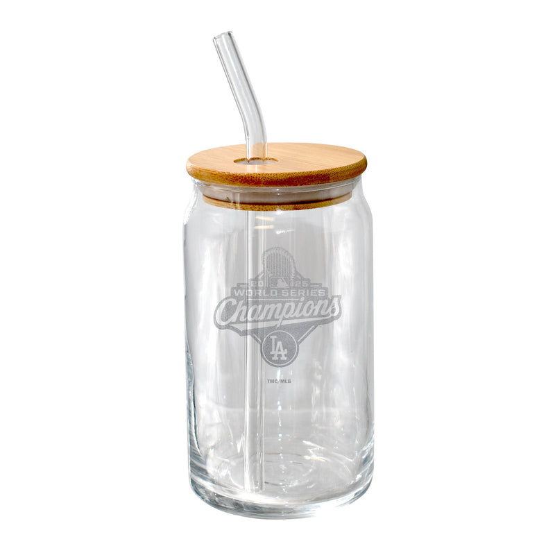 16oz Glass Tumbler with Bamboo Lid, MLB World Series, 2025, Etched, Los Angeles Dodgers