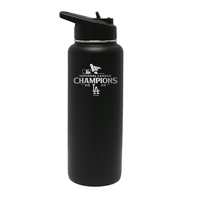 34oz Black Quencher Water Bottle, MLB National League Champs 2025, Etched, Los Angeles Dodgers