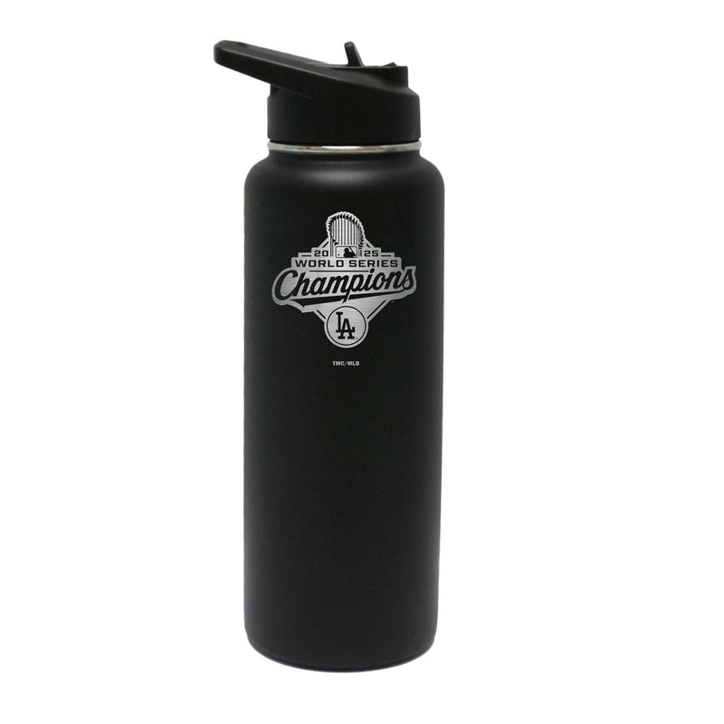 34oz Black Quencher Water Bottle, MLB World Series Champs 2025, Etched, Los Angeles Dodgers