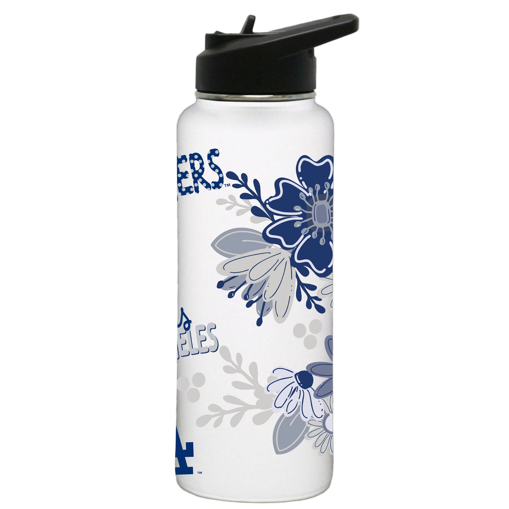 34oz White Quencher Water Bottle, Direct Print, Flowers Design | Los Angeles Dodgers