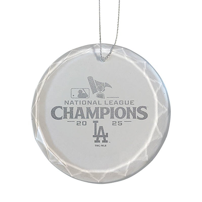 3.25in Round Glass Ornament, MLB National League Champs 2025, Etched, Los Angeles Dodgers