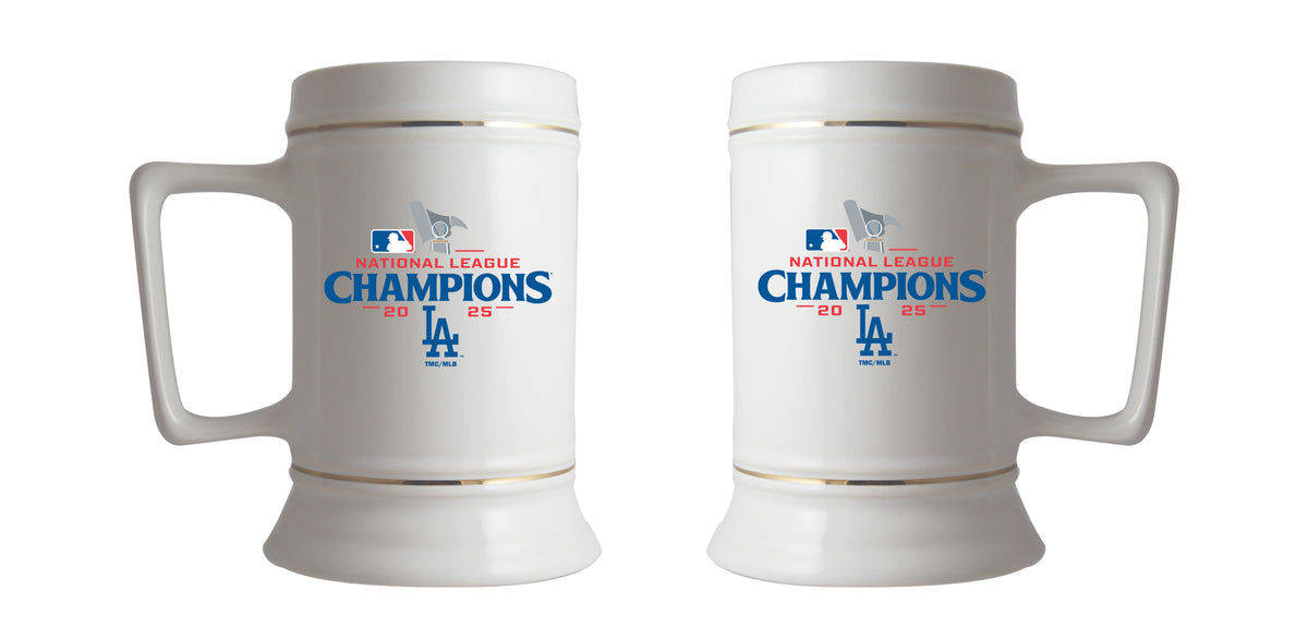 28oz White Ceramic Stein, MLB National League Champs 2025, Sublimation, Los Angeles Dodgers