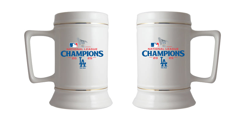 28oz White Ceramic Stein, MLB National League Champs 2025, Sublimation, Los Angeles Dodgers