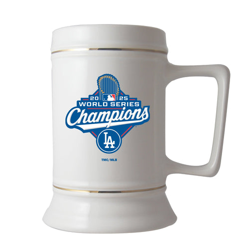 28oz White Ceramic Stein, MLB World Series Champs 2025, Sublimation, Los Angeles Dodgers