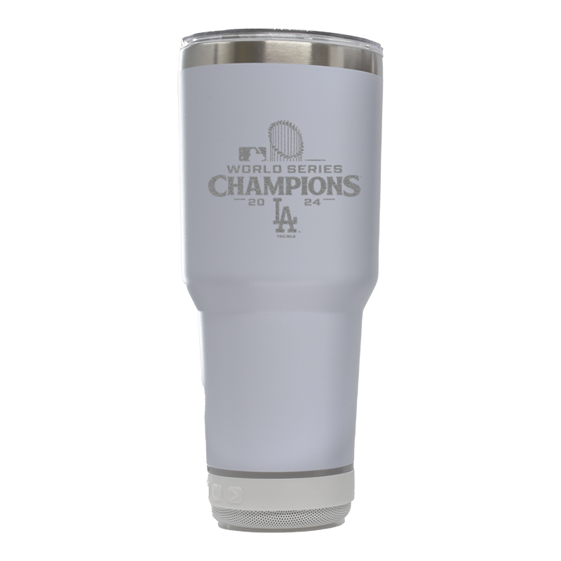 30oz White Bluetooth Tumbler Etched | 2024 Champion Los Angeles Dodgers