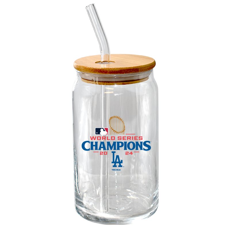 16oz Glass Tumbler with Bamboo Lid | 2024 Champion Los Angeles Dodgers