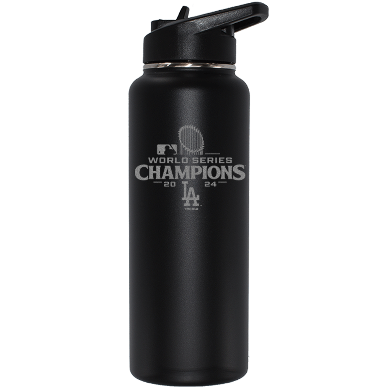 34oz Black Quencher Water Bottle Etched | 2024 Champion Los Angeles Dodgers