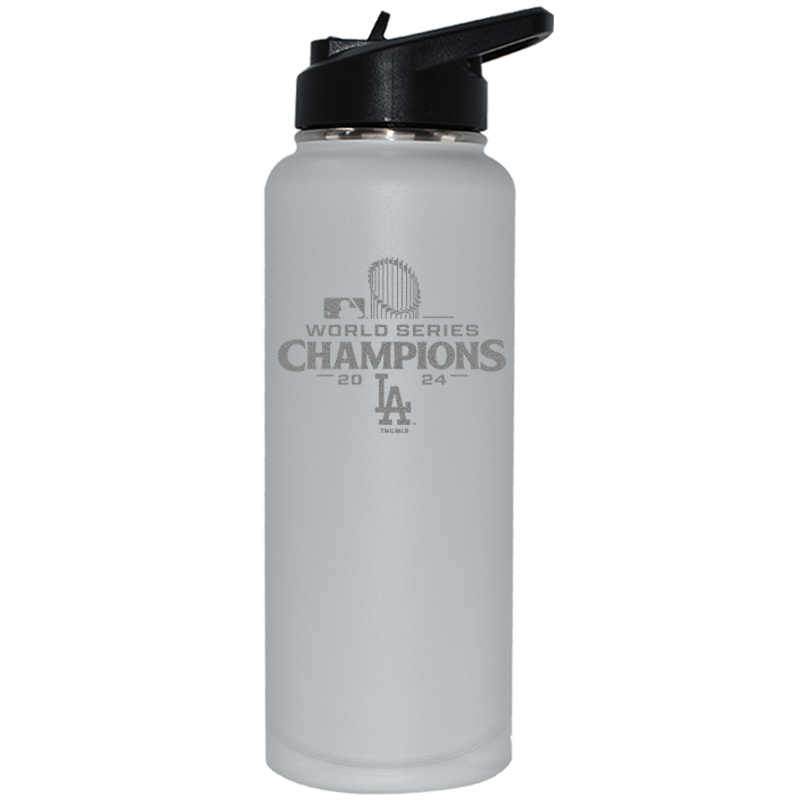 34oz White Quencher Water Bottle Etched | 2024 Champion Los Angeles Dodgers