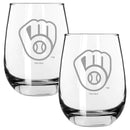 2pk 15oz Stemless Wine Glass, ETC, Milwaukee Brewers