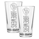2pk 16oz Pint Glass, ETC, Pinnacle Design, Milwaukee Brewers