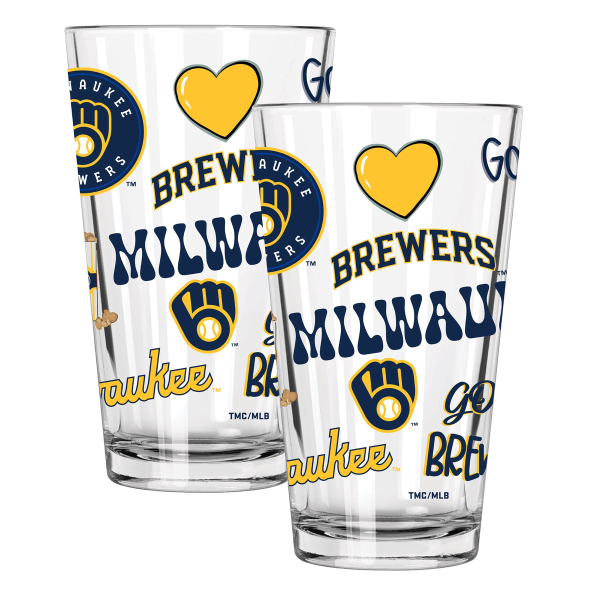 2pk 16oz Pint Glass, Direct Print, Loco Design | Milwaukee Brewers