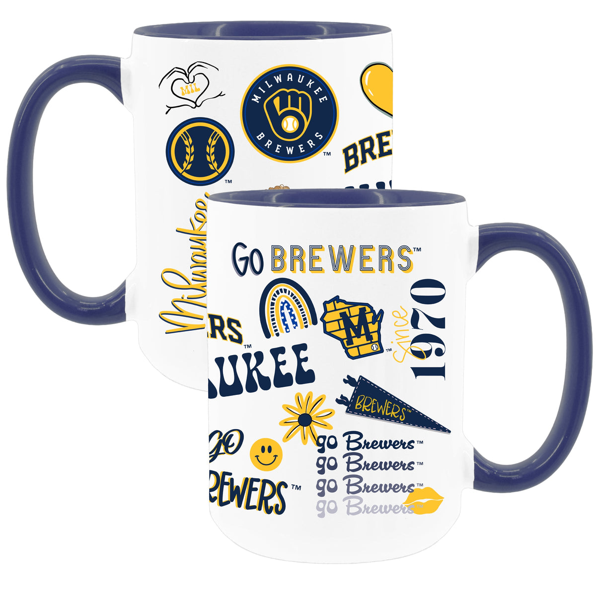 2pk 15oz White Mug with Navy I/C | Milwaukee Brewers