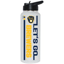 34oz White Quencher Bottle, DP, Let's Go Team Dash, Milwaukee Brewers