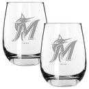 2pk 15oz Stemless Wine Glass, ETC, Miami Marlins
