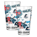 2pk 16oz Pint Glass, Direct Print, Flowers Design | Miami Marlins