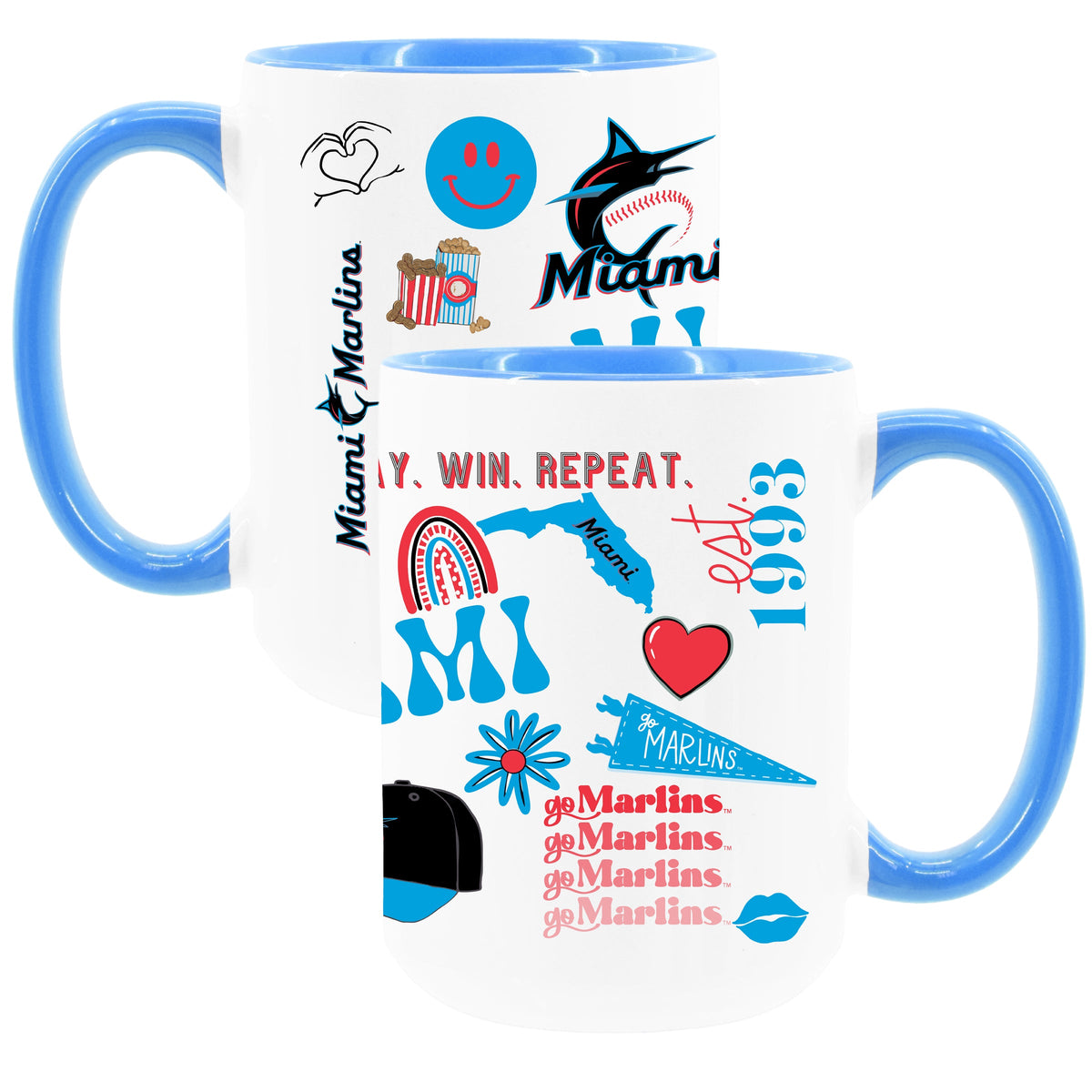 2pk 15oz White Mug with Orange I/C | Miami Marlins