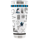 30oz White Stainless Steel Tumbler, Direct Print, Sketchpad Design | Miami Marlins
