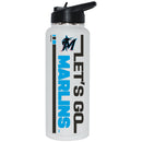 34oz White Quencher Bottle, DP, Let's Go Team Dash, Miami Marlins