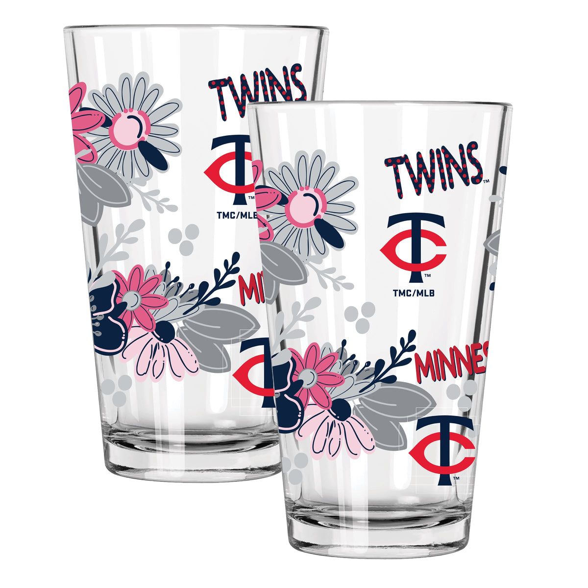 2pk 16oz Pint Glass, Direct Print, Flowers Design | Minnesota Twins