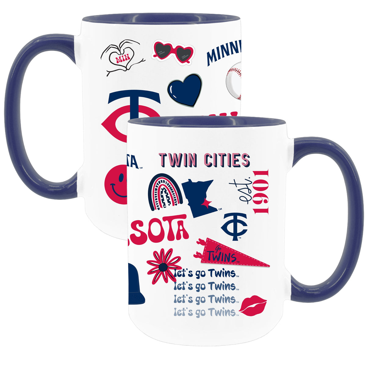2pk 15oz White Mug with Navy I/C | Minnesota Twins