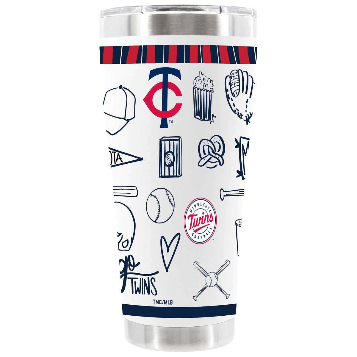 30oz White Stainless Steel Tumbler, Direct Print, Sketchpad Design | Minnesota Twins
