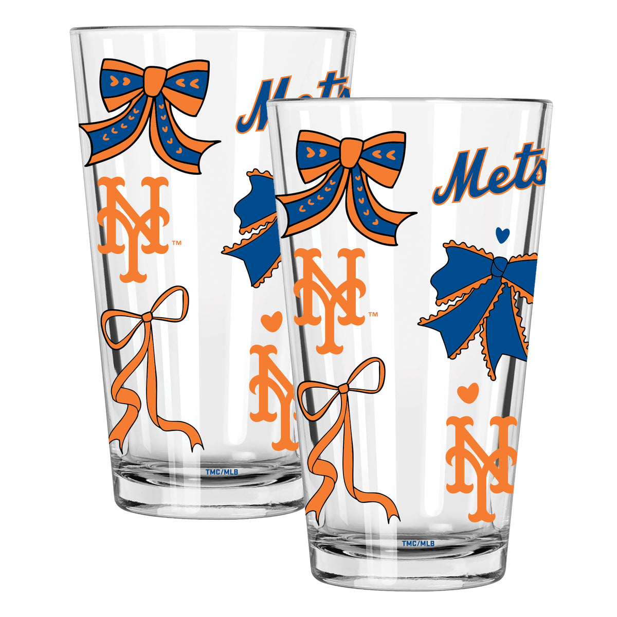 Mets 2pk 16oz Bow Pint Glass 