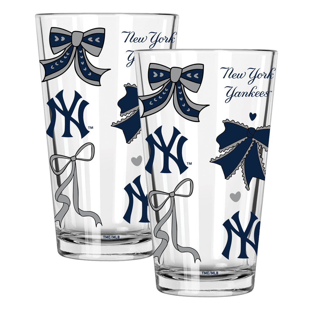  Yankees 2pk 16oz Bow Pint Glass 