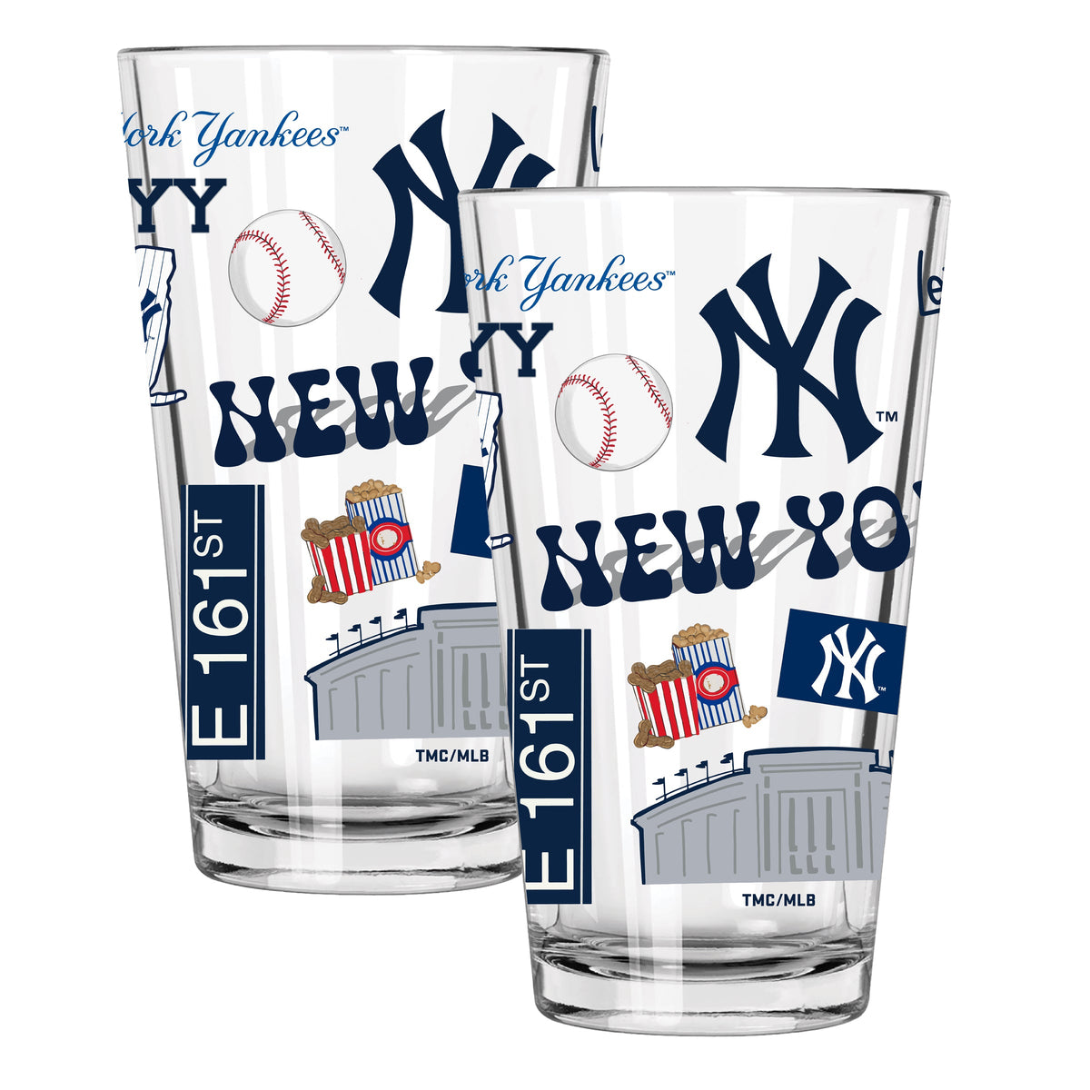 2pk 16oz Pint Glass, Direct Print, Loco Design | New York Yankees