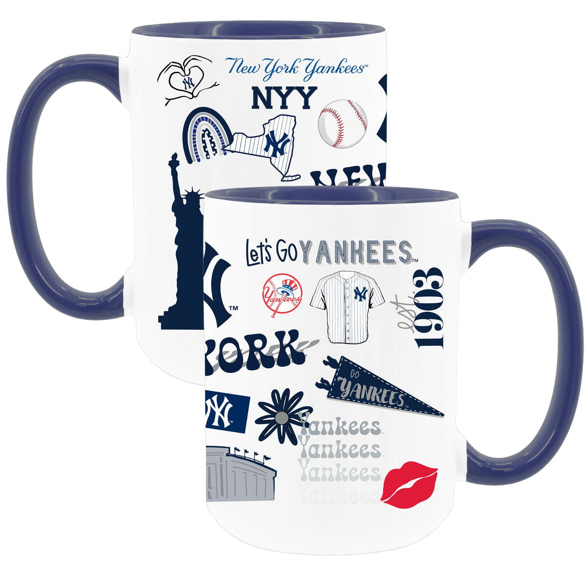 2pk 15oz White Mug with Navy I/C | New York Yankees