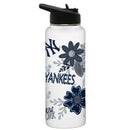 34oz White Quencher Water Bottle, Direct Print, Flowers Design | New York Yankees