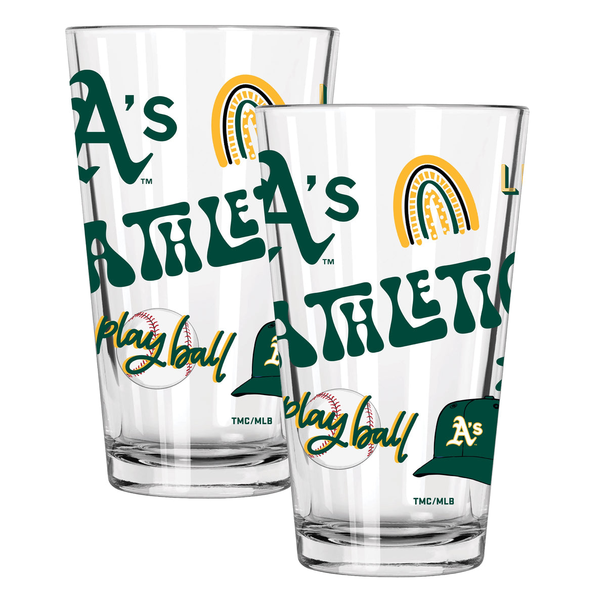 2pk 16oz Pint Glass, Direct Print, Loco Design | Oakland Athletics