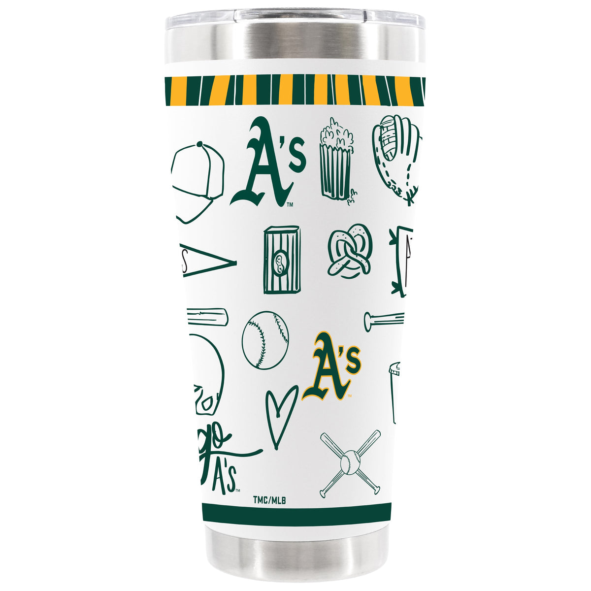 30oz White Stainless Steel Tumbler, Direct Print, Sketchpad Design | Oakland Athletics