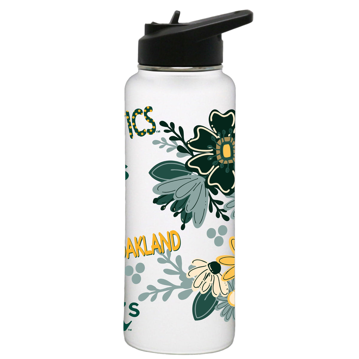 34oz White Quencher Water Bottle, Direct Print, Flowers Design | Oakland Athletics