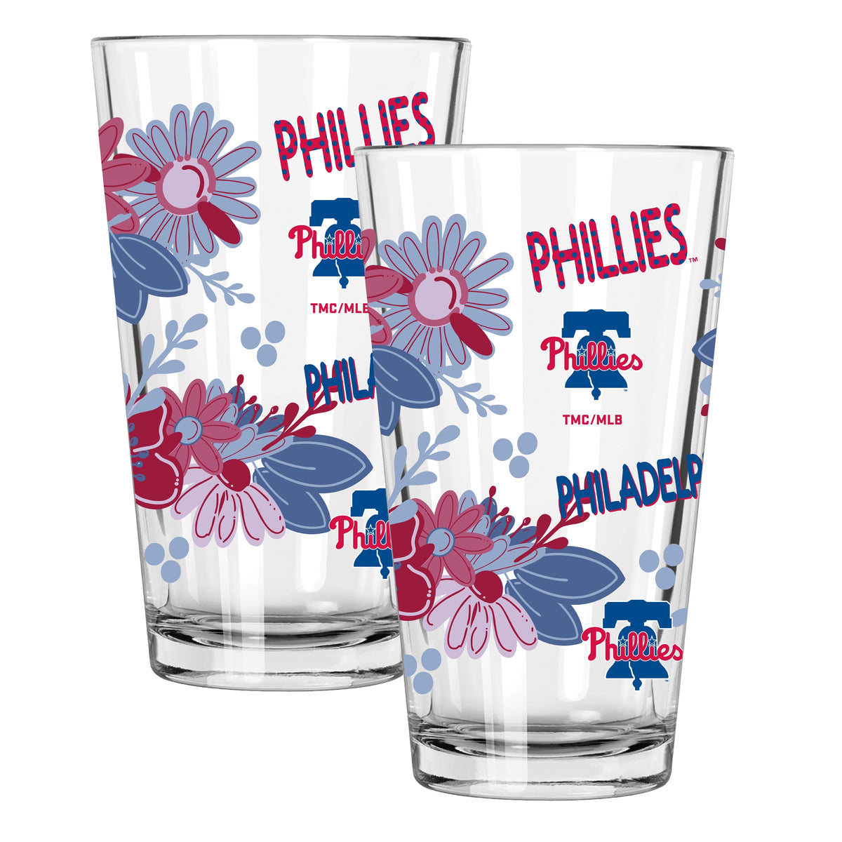 2pk 16oz Pint Glass, Direct Print, Flowers Design | Philadelphia Phillies