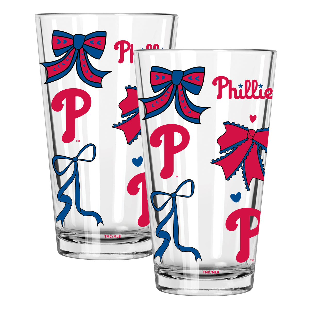  Phillies 2pk 16oz Bow Pint Glass 
