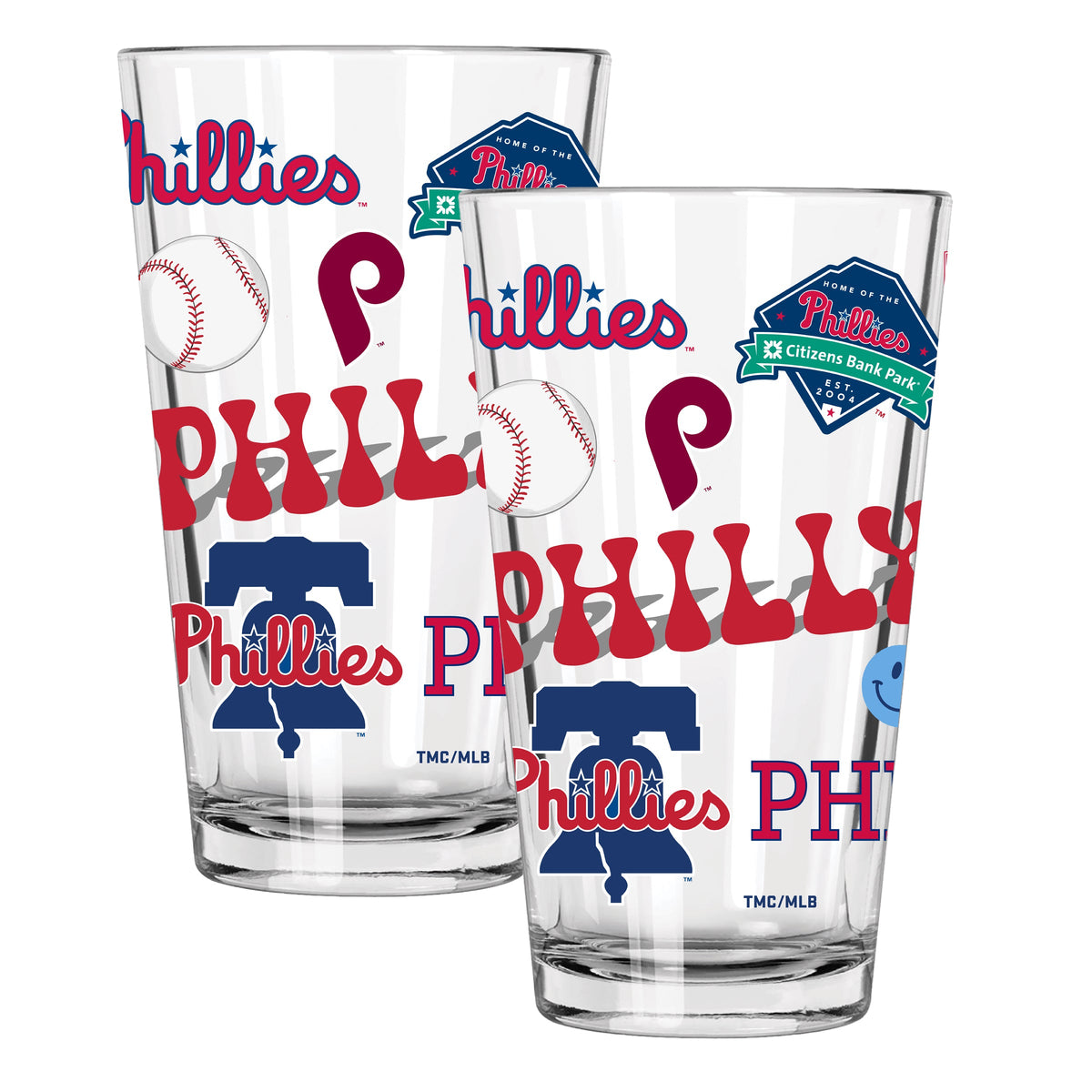 2pk 16oz Pint Glass, Direct Print, Loco Design | Philadelphia Phillies