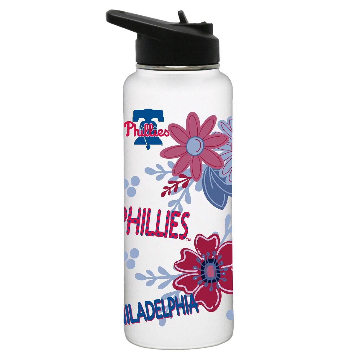 34oz White Quencher Water Bottle, Direct Print, Flowers Design | Philadelphia Phillies