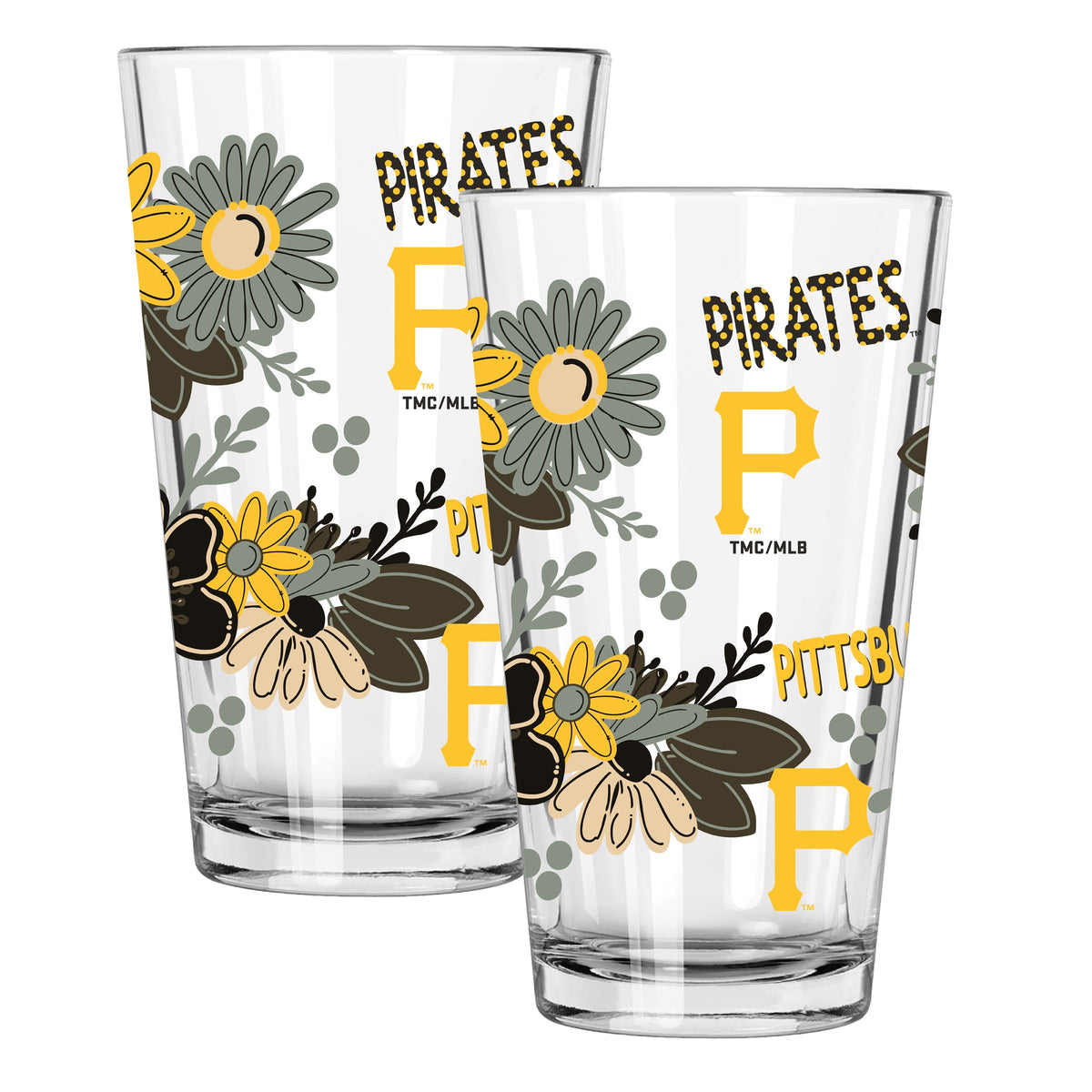 2pk 16oz Pint Glass, Direct Print, Flowers Design | Pittsburgh Pirates