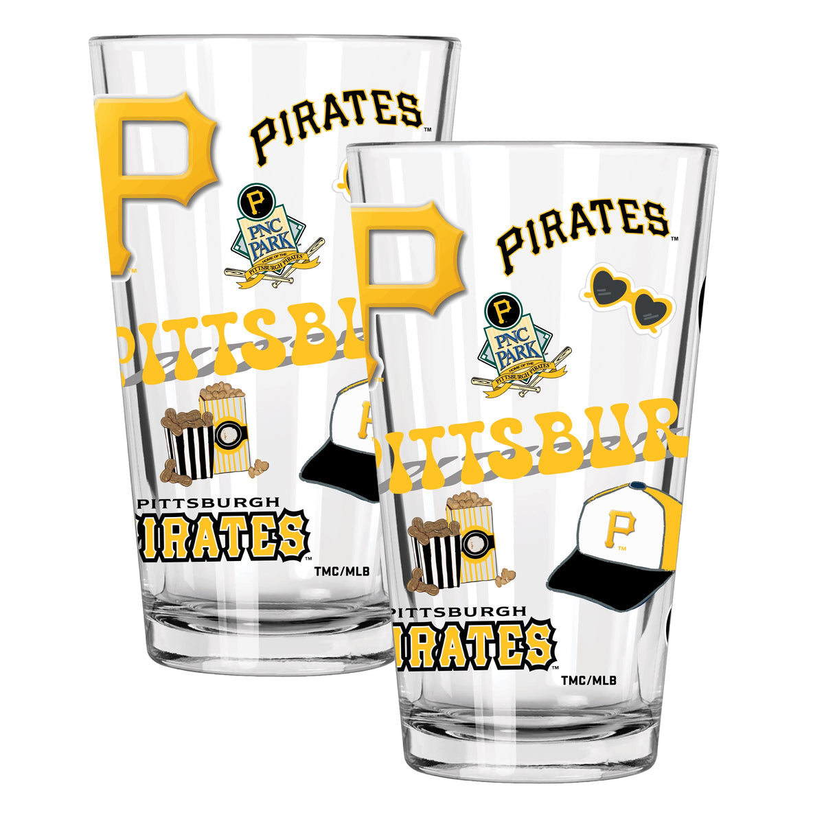 2pk 16oz Pint Glass, Direct Print, Loco Design | Pittsburgh Pirates