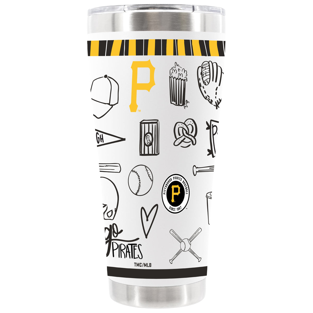 30oz White Stainless Steel Tumbler, Direct Print, Sketchpad Design | Pittsburgh Pirates
