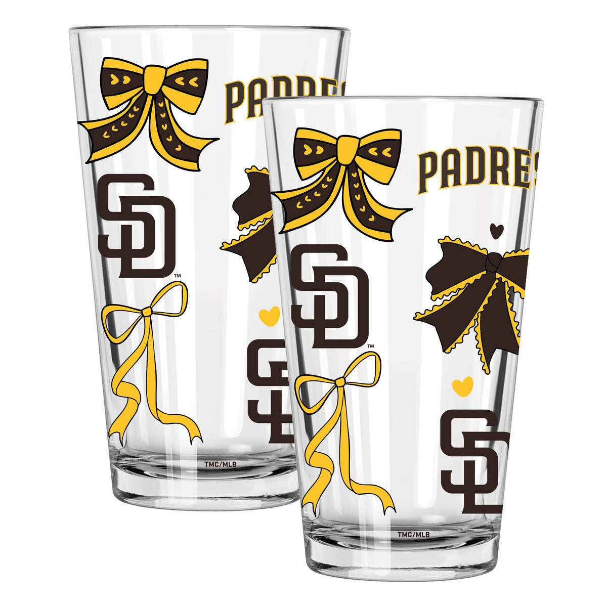  Padres 2pk 16oz Bow Pint Glass 