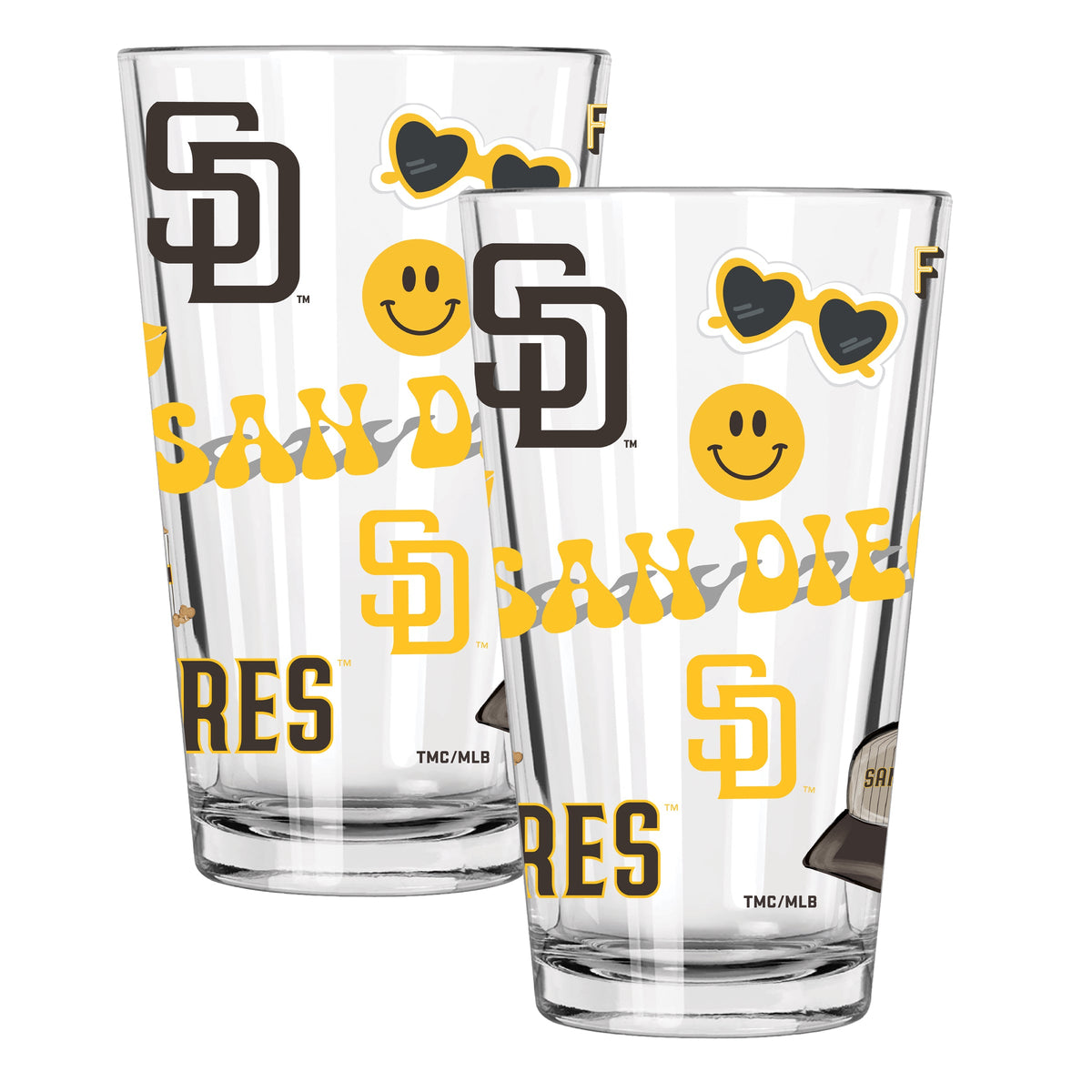 2pk 16oz Pint Glass, Direct Print, Loco Design | San Diego Padres