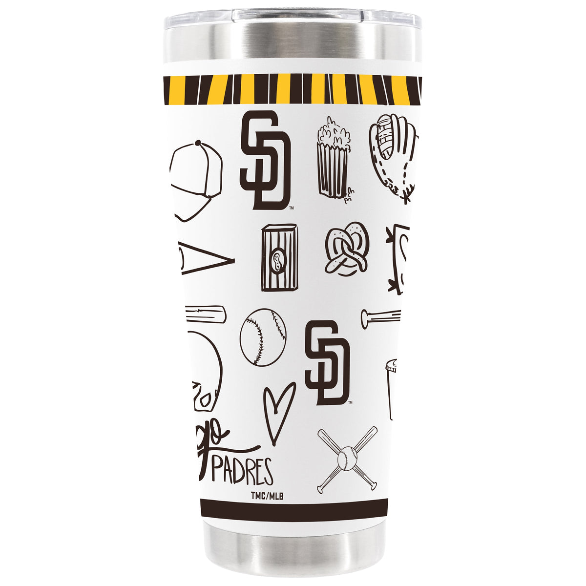 30oz White Stainless Steel Tumbler, Direct Print, Sketchpad Design | San Diego Padres