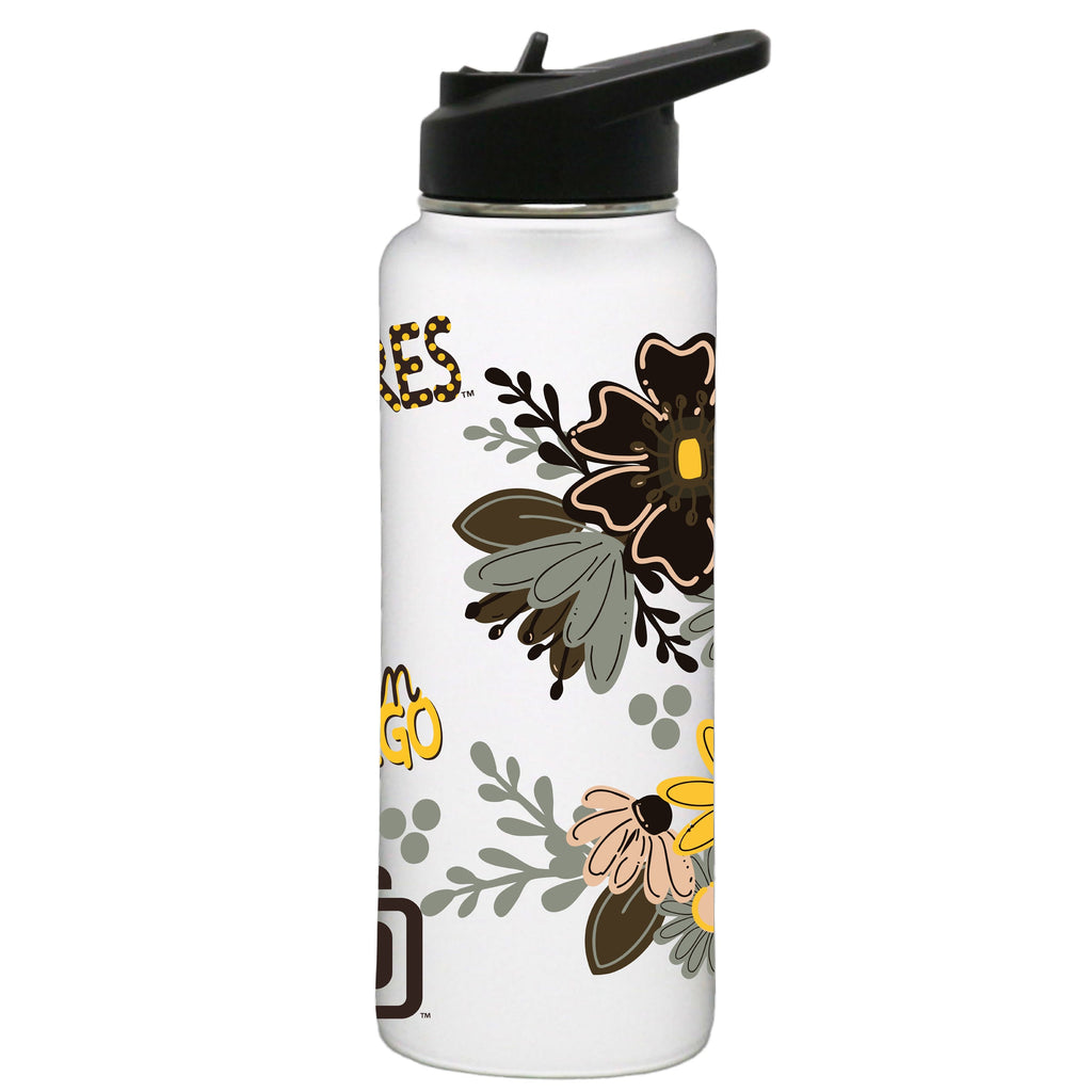 34oz White Quencher Water Bottle, Direct Print, Flowers Design | San Diego Padres