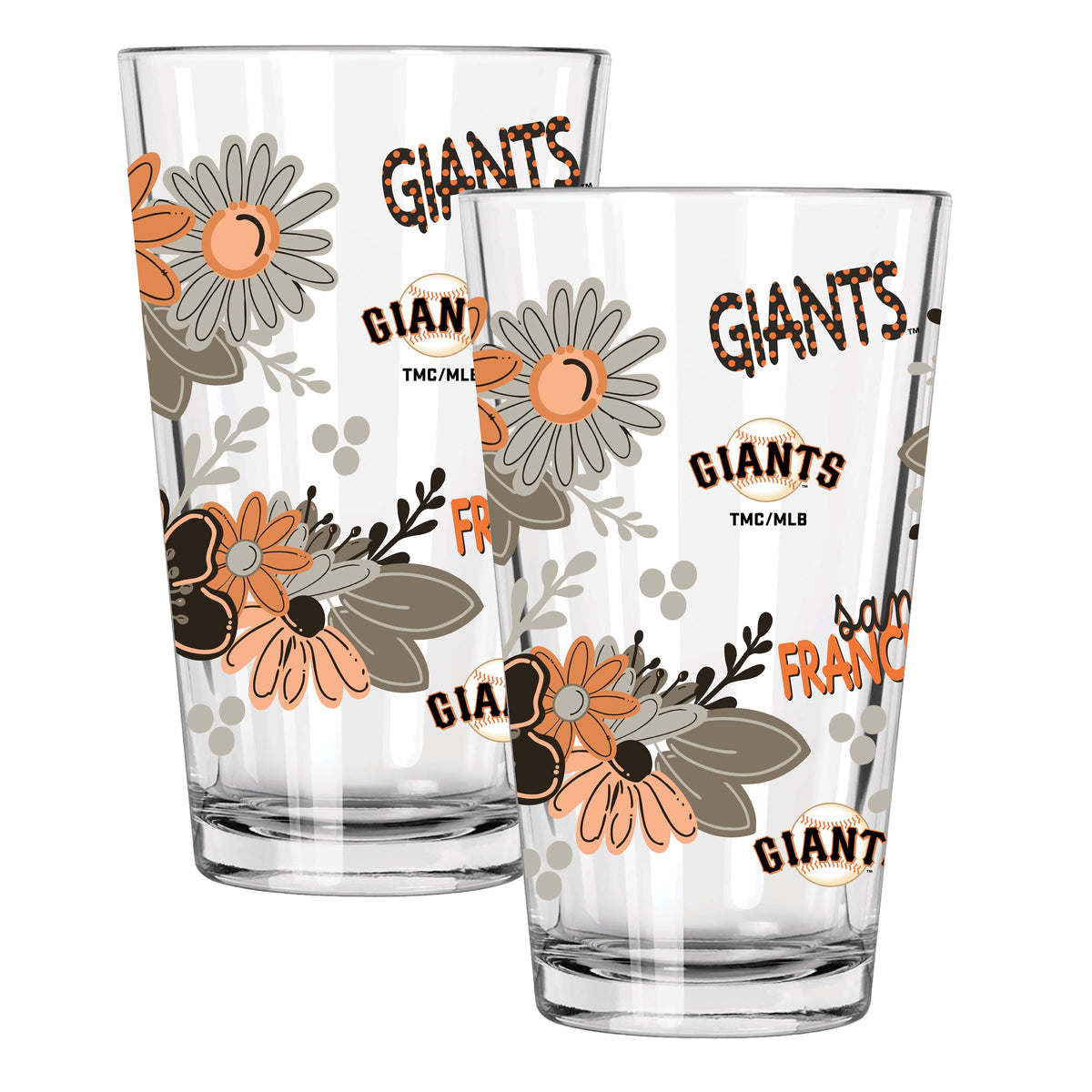 2pk 16oz Pint Glass, Direct Print, Flowers Design | San Francisco Giants