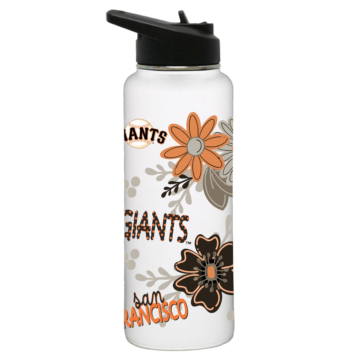 34oz White Quencher Water Bottle, Direct Print, Flowers Design | San Francisco Giants