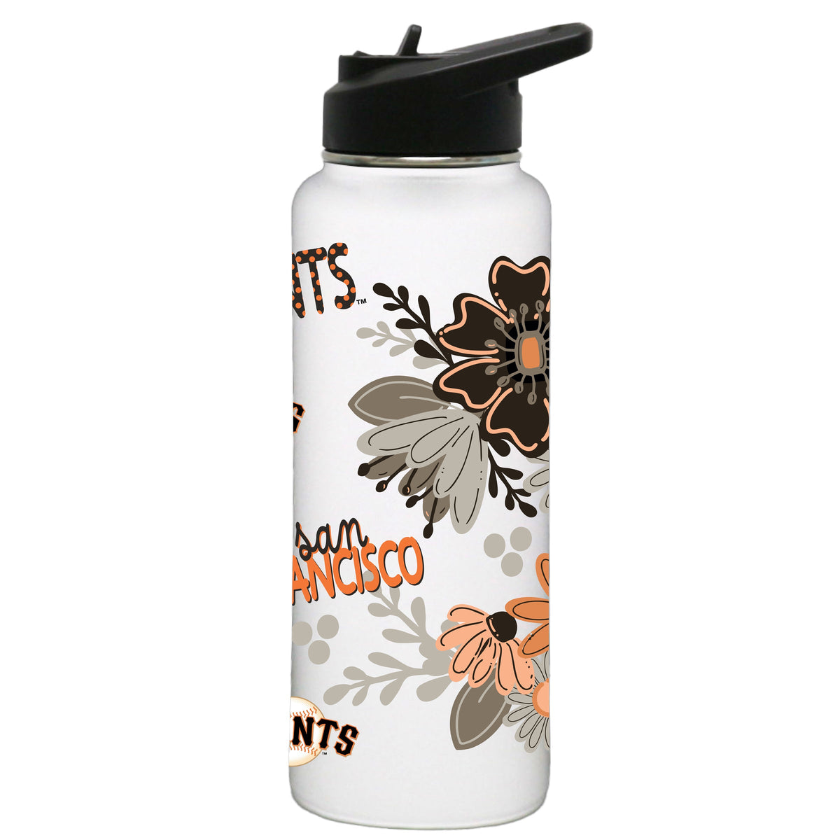 34oz White Quencher Water Bottle, Direct Print, Flowers Design | San Francisco Giants