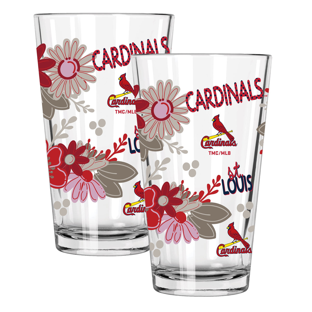 2pk 16oz Pint Glass, Direct Print, Flowers Design | St. Louis Cardinals