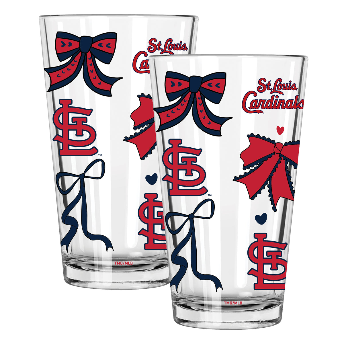  Cardinals 2pk 16oz Bow Pint Glass 
