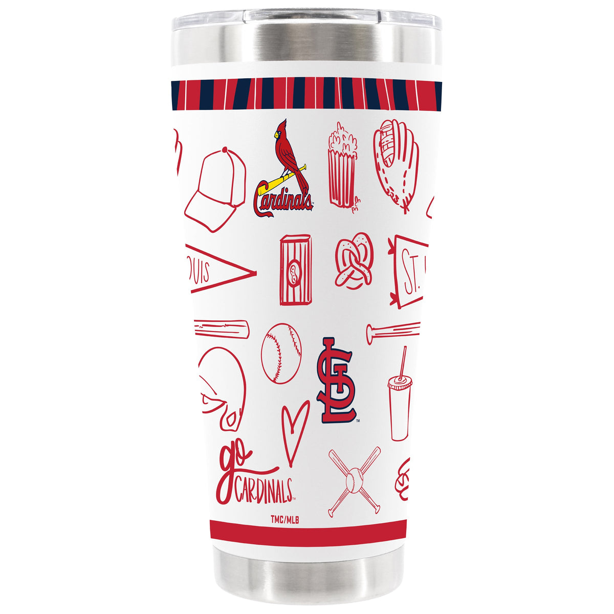 30oz White Stainless Steel Tumbler, Direct Print, Sketchpad Design | St. Louis Cardinals
